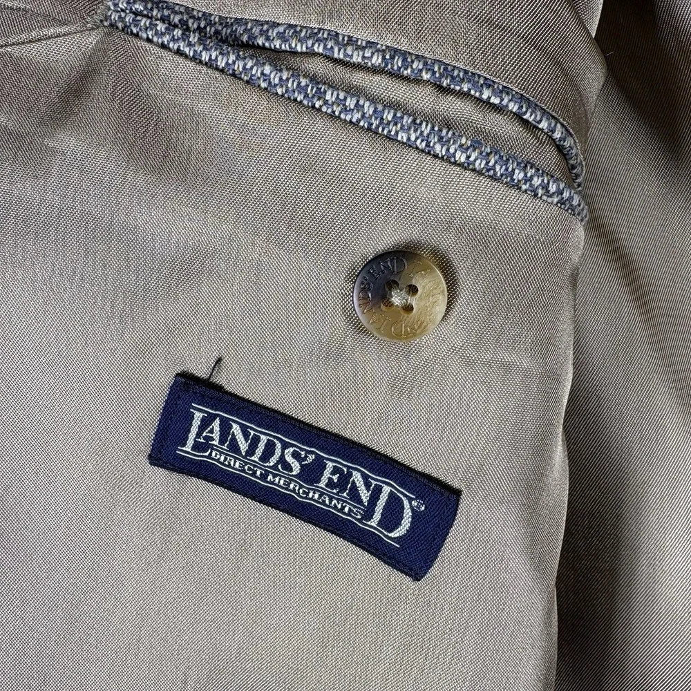 Lands' End Men's 46L Gray Beige Silk Wool Blend Single Vent Two‎ Button Blazer